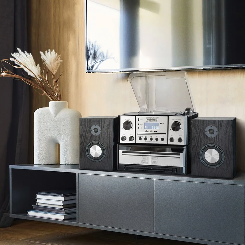 Houston 6-In-1 Music Centre System - DAB Radio, Vinyl Player, CD, Double Cassette by Steepletone