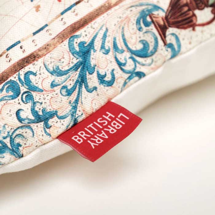 Square Cushion Alice in Wonderland By Lewis Caroll Angry Queen by Artworld Cushion Detail and British Library Label