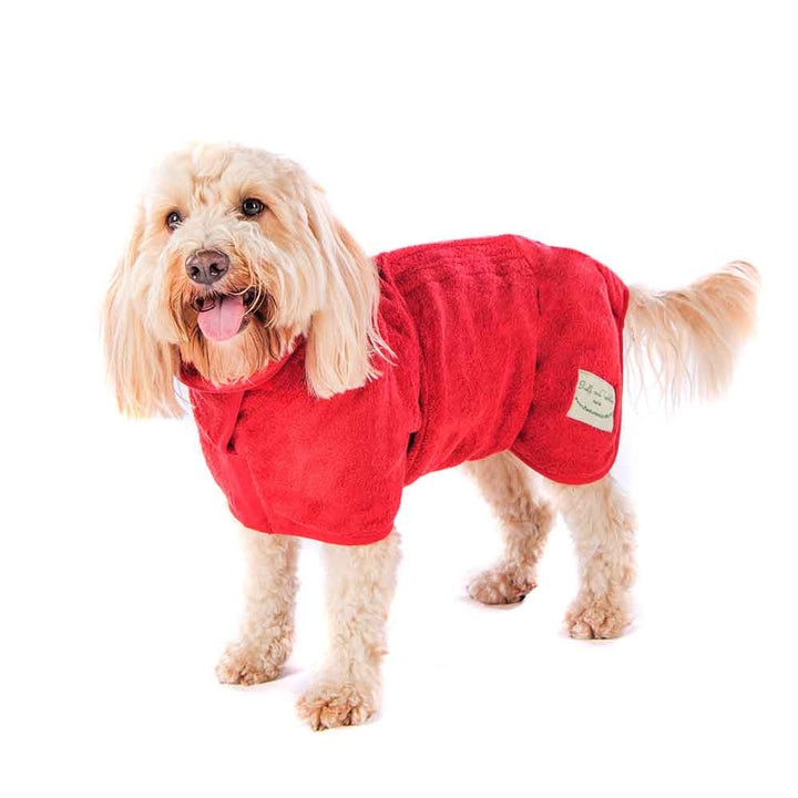 Classic Dog Drying Coat in Red by Ruff and Tumble