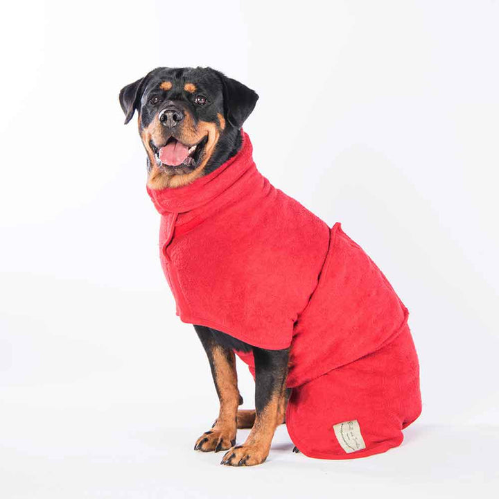 Classic Dog Drying Coat in Red by Ruff and Tumble