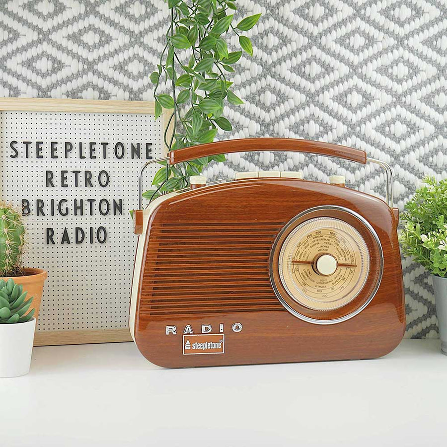 Steepletone Brighton Brown Wood Grain 1950's Retro Classic Style Portable Radio