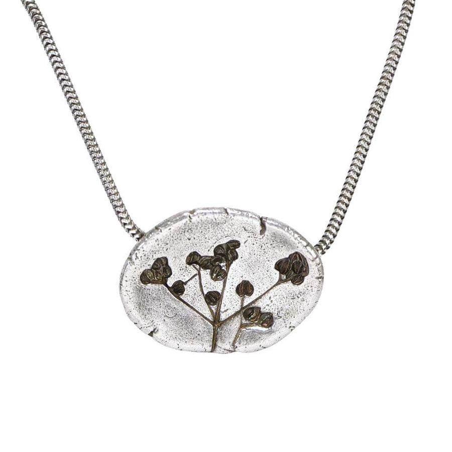CAMILLA WEST JEWELLERY Concave Stone Parsley Oval Silver Pendant Necklace