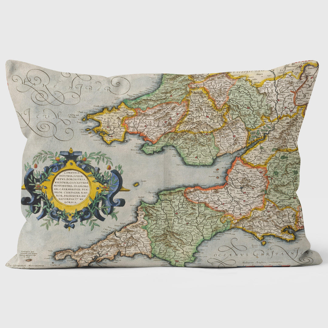 1595 SW S.Wales Map - British Library Cushions - Handmade Cushions UK - WeLoveCushions