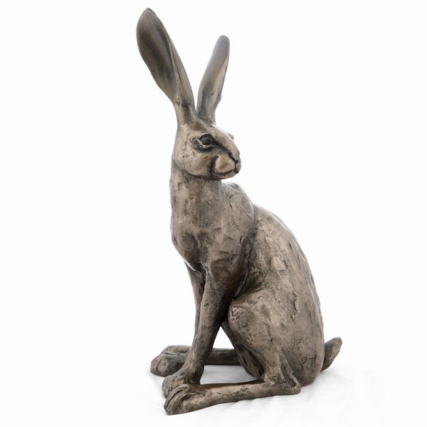 Howard Hare cold-cast bronze sculpture by Paul Jenkins, seated with upright ears and head turned to one side