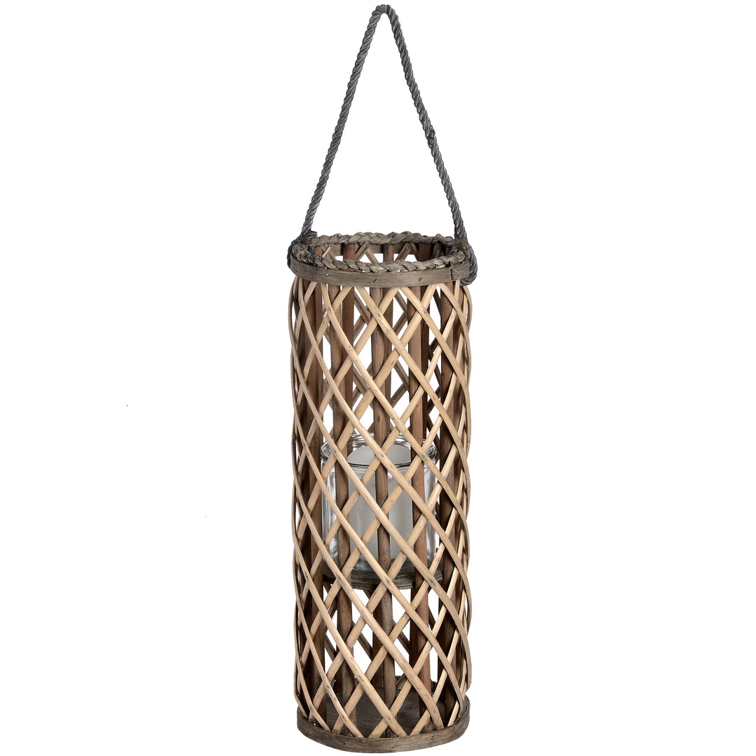 Small Wicker Lantern with Glass Hurricane