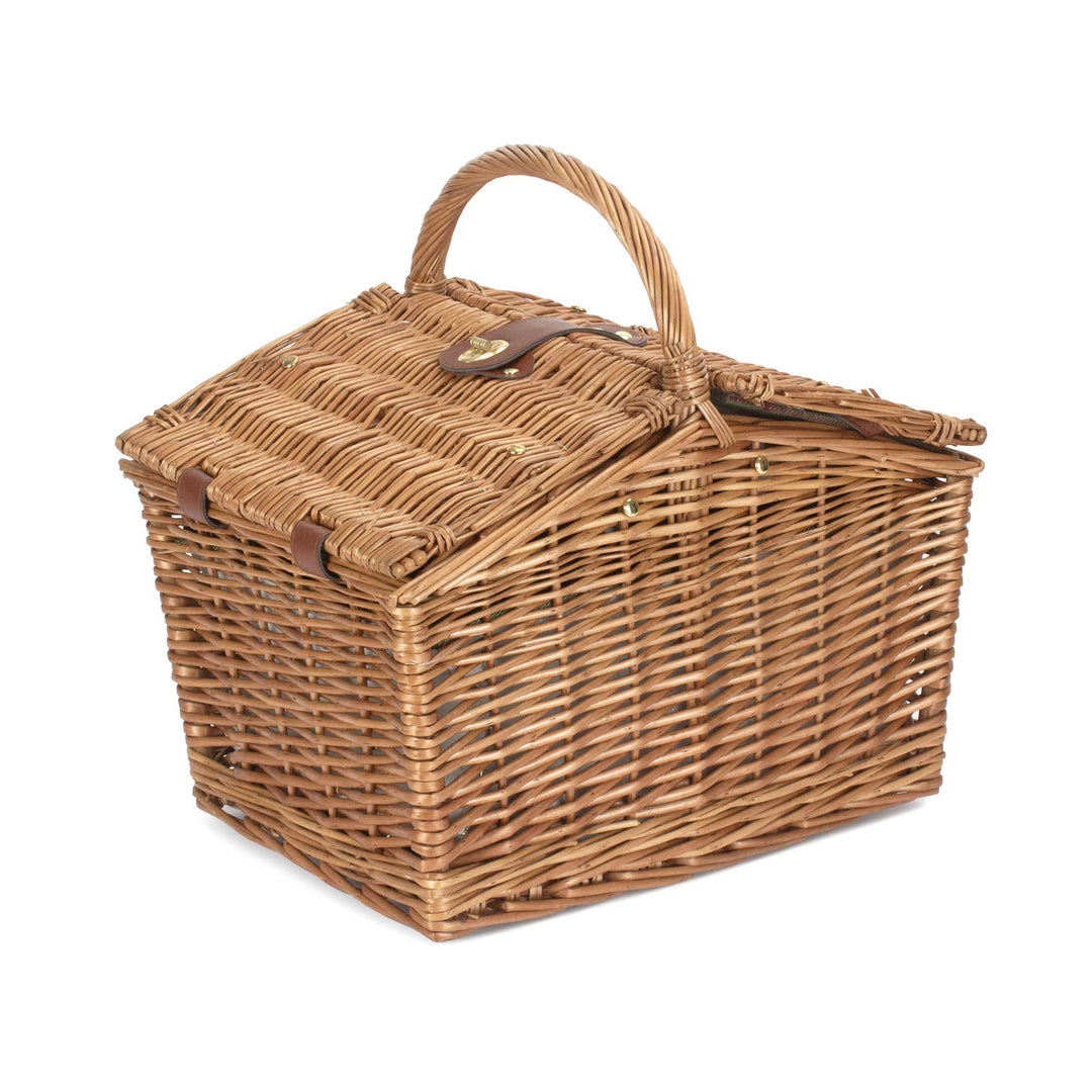 2 person green tweed picnic hamper double-lidded