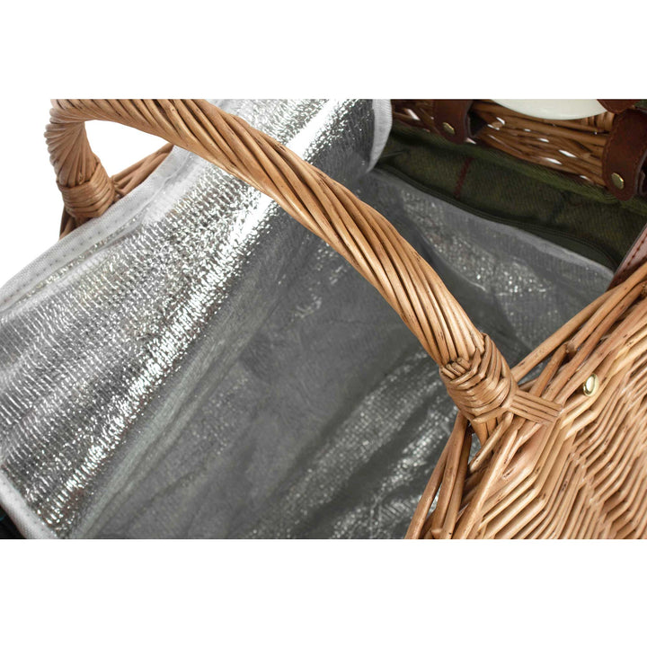 2 person green tweed picnic hamper double-lidded 