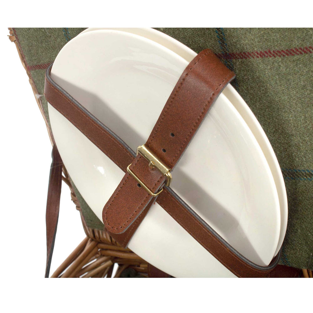 2 person green tweed picnic hamper double-lidded