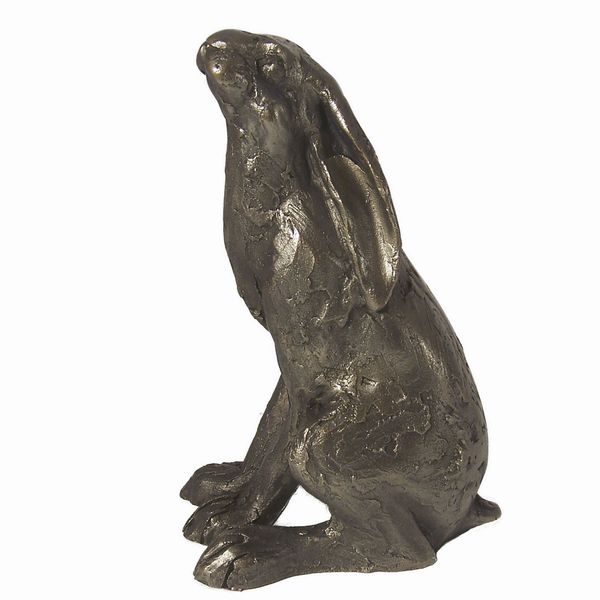 Hilda Moongazing Hare cold-cast bronze sculpture by Paul Jenkins, seated with nose raised and ears swept back
