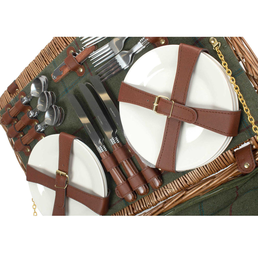 6 Person Green Tweed Classic Picnic Hamper