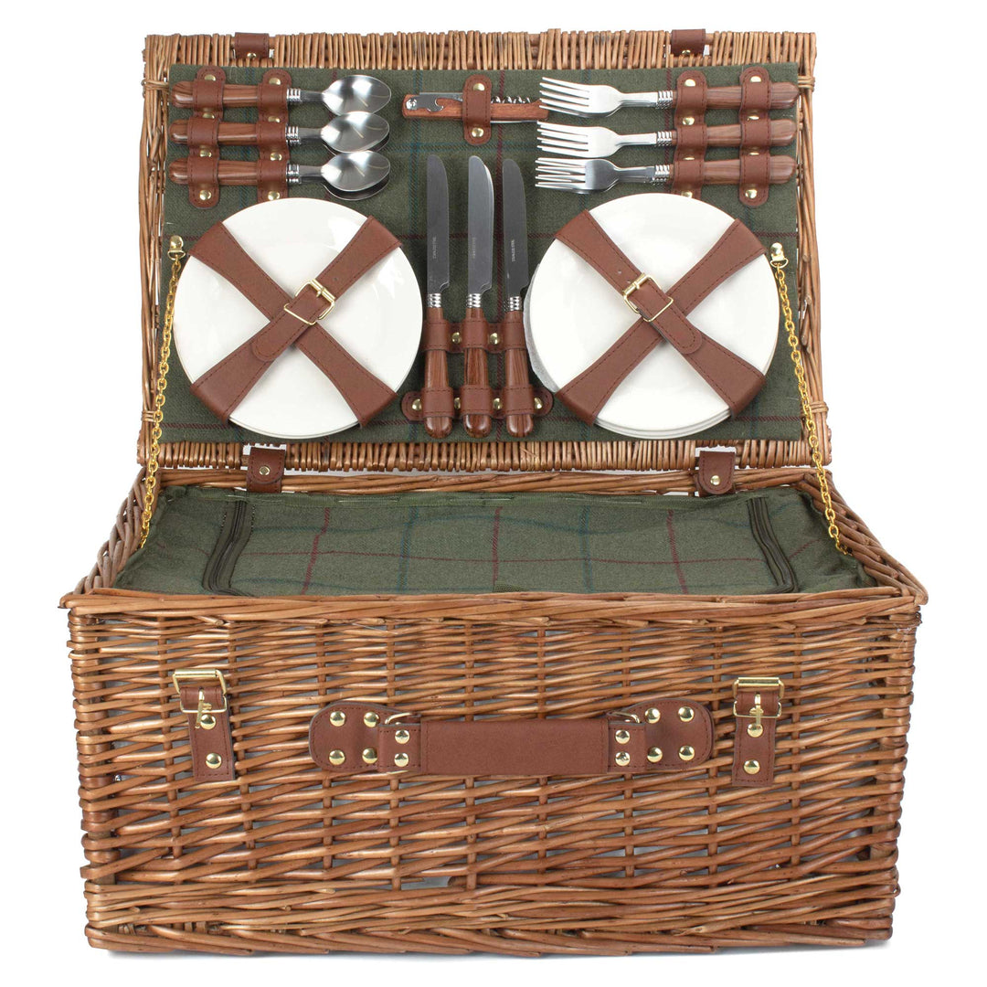 6 Person Green Tweed Classic Picnic Hamper