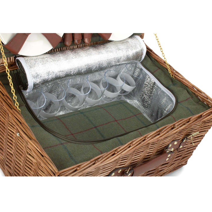 6 Person Green Tweed Classic Picnic Hamper
