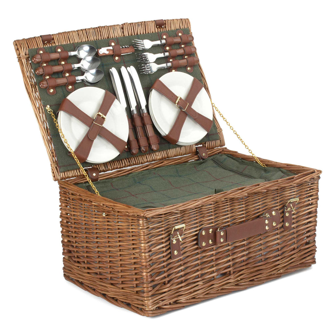6 Person Green Tweed Classic Picnic Hamper