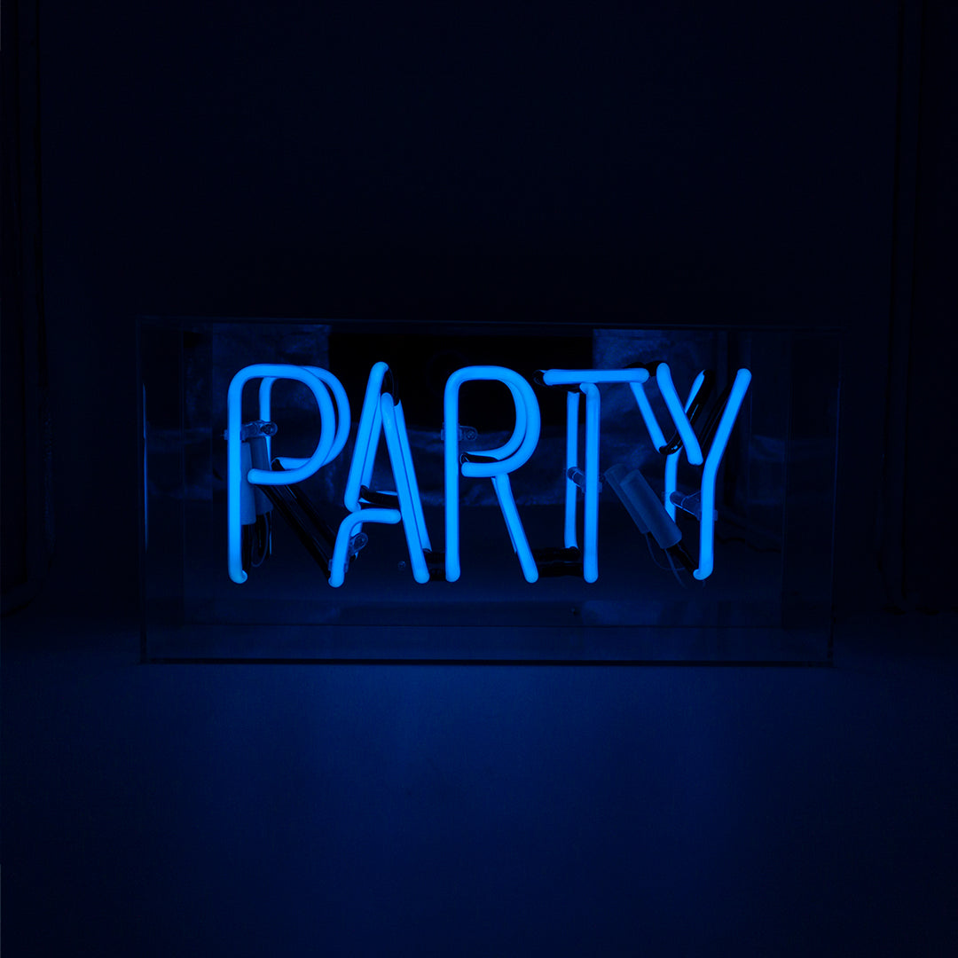 'Party' Glass Neon Sign - Blue - Locomocean Ltd
