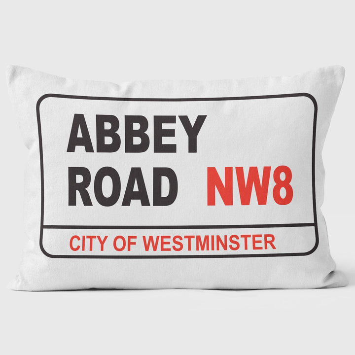 Abbey Road Road Sign - Art Print Cushion - Handmade Cushions UK - WeLoveCushions