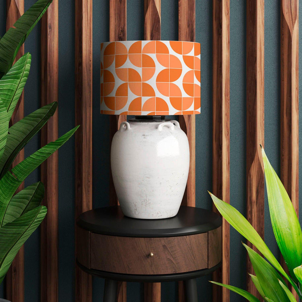 Blue Retro - Geometric Quarter Circles Orange Lampshade