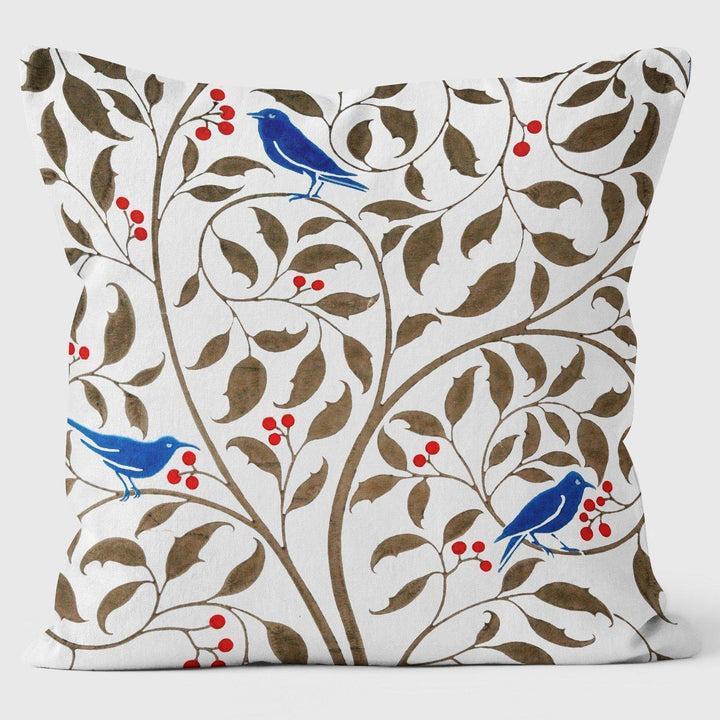 Birds In A Holly Tree - William Morris Cushion - Handmade Cushions UK - WeLoveCushions