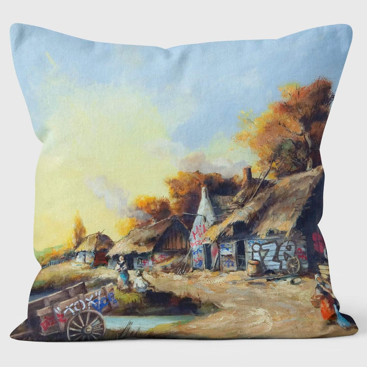 Bombed Village - Banksy Inspired - Graffiti Art Cushion - Handmade Cushions UK - WeLoveCushions