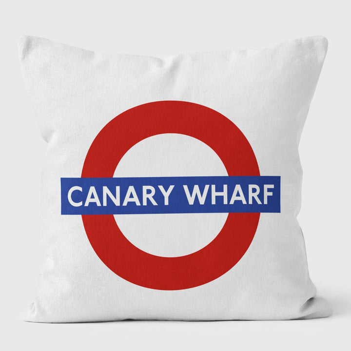 Canary Wharf London Underground Tube Station Roundel Cushion - Handmade Cushions UK - WeLoveCushions