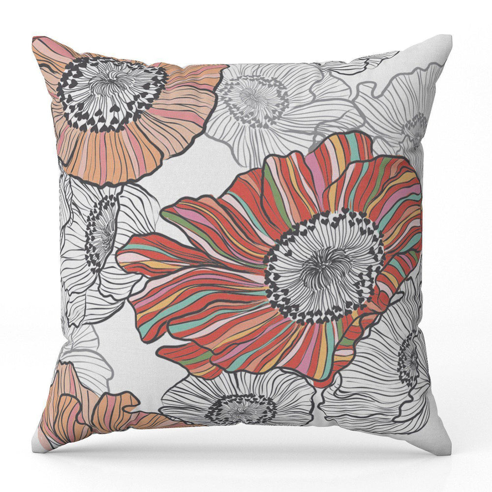 Candy Stripe Poppies (White) - Funky Art Cushion - Paradise Garden - House Of Turnowsky Pillows - Handmade Cushions UK - WeLoveCushions