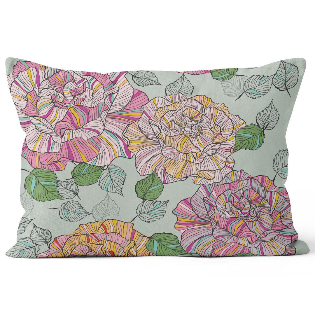 Candy Stripe Roses (Mint Green) -Funky Art Cushion - Paradise Garden - House Of Turnowsky Pillows - Handmade Cushions UK - WeLoveCushions