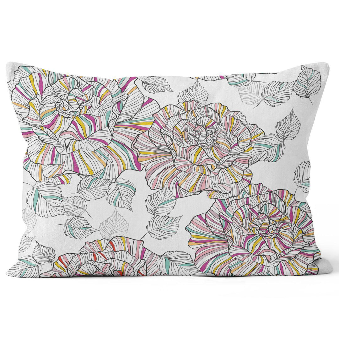 Candy Stripe Roses (White) - Funky Art Cushion - Paradise Garden - House Of Turnowsky Pillows - Handmade Cushions UK - WeLoveCushions