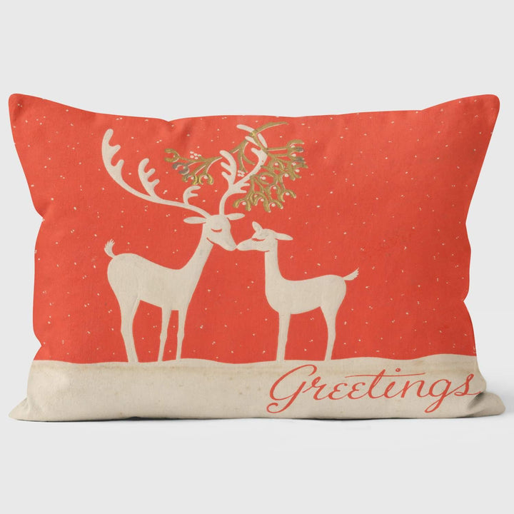 Christmas Card Reindeer Kissing Under Mistletoe - Christmas Cushion - Handmade Cushions UK - WeLoveCushions