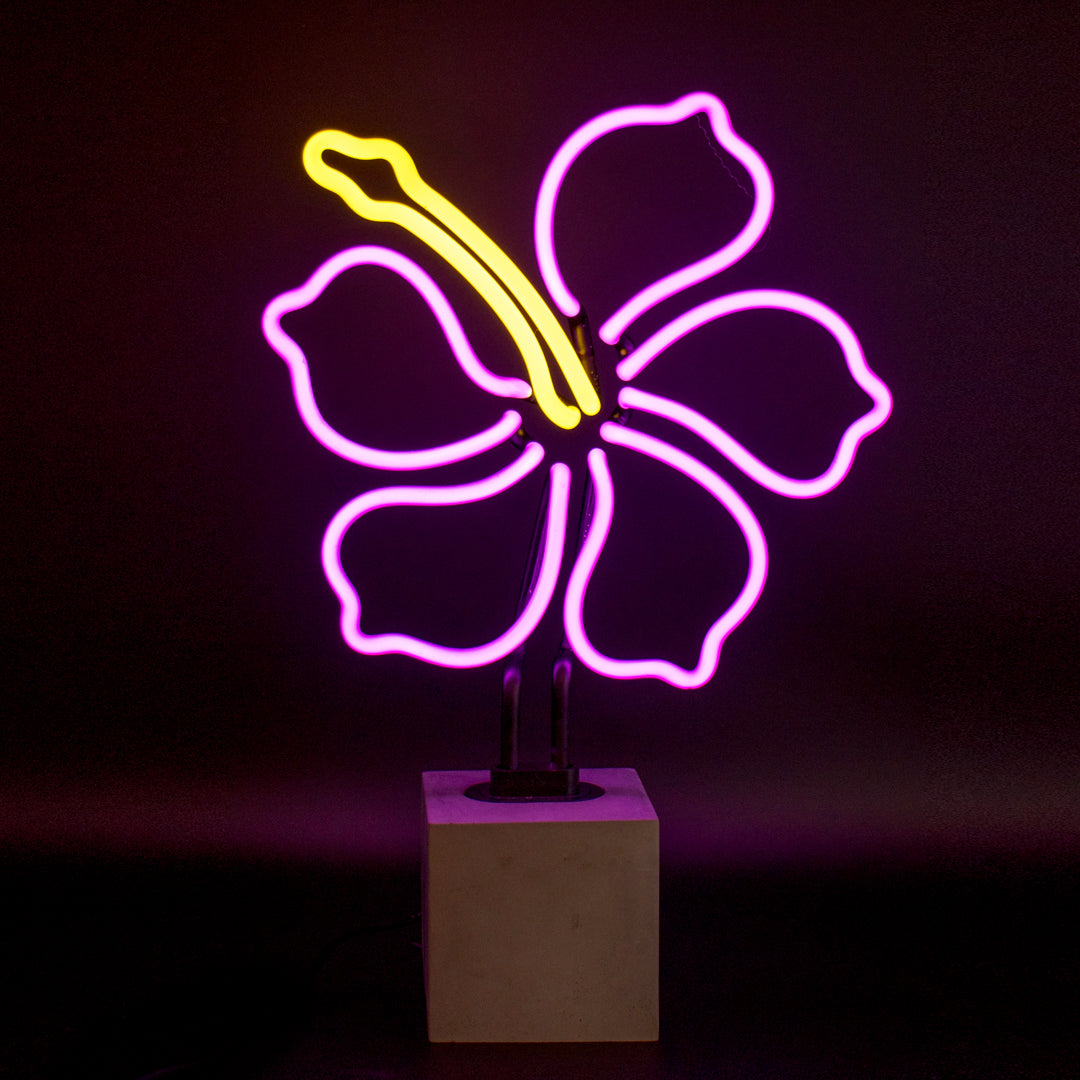 Neon Hibiscus Sign product image shown in a home or gift setting