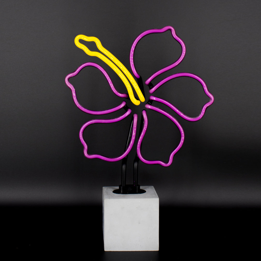 Neon Hibiscus Sign product image shown in a home or gift setting
