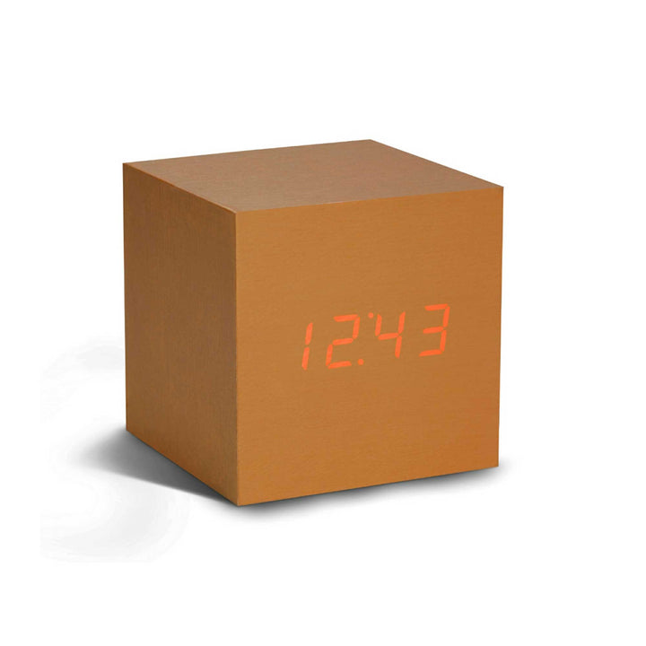 Cube Click Clock – Modern Wooden LED Alarm Clock with Sound-Activated Display