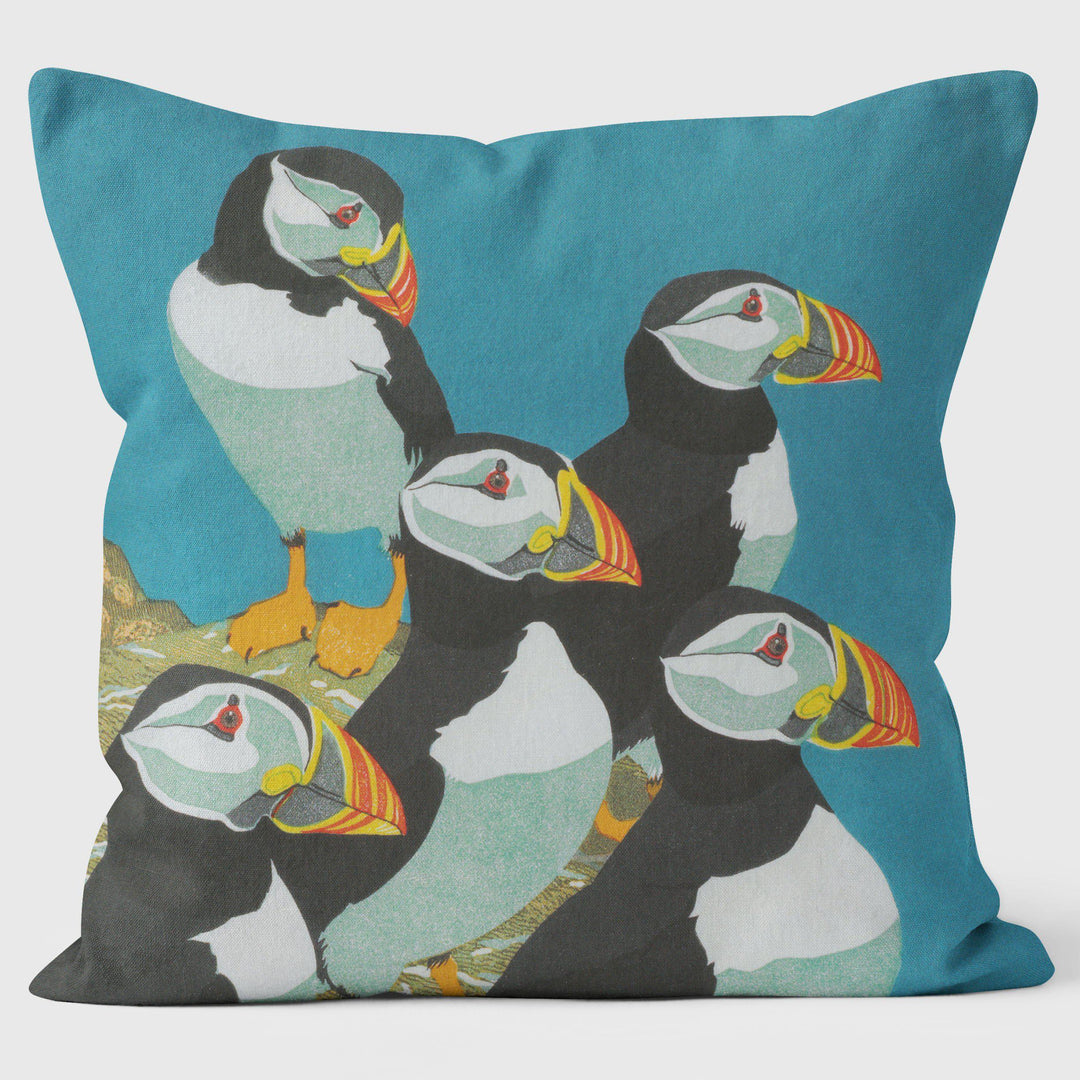 Five Puffins - Robert Gillmor Cushion - Handmade Cushions UK - WeLoveCushions