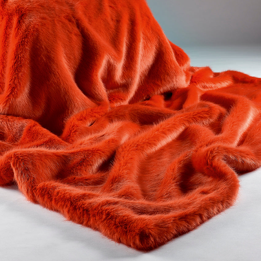 London Flame orange faux fur throw