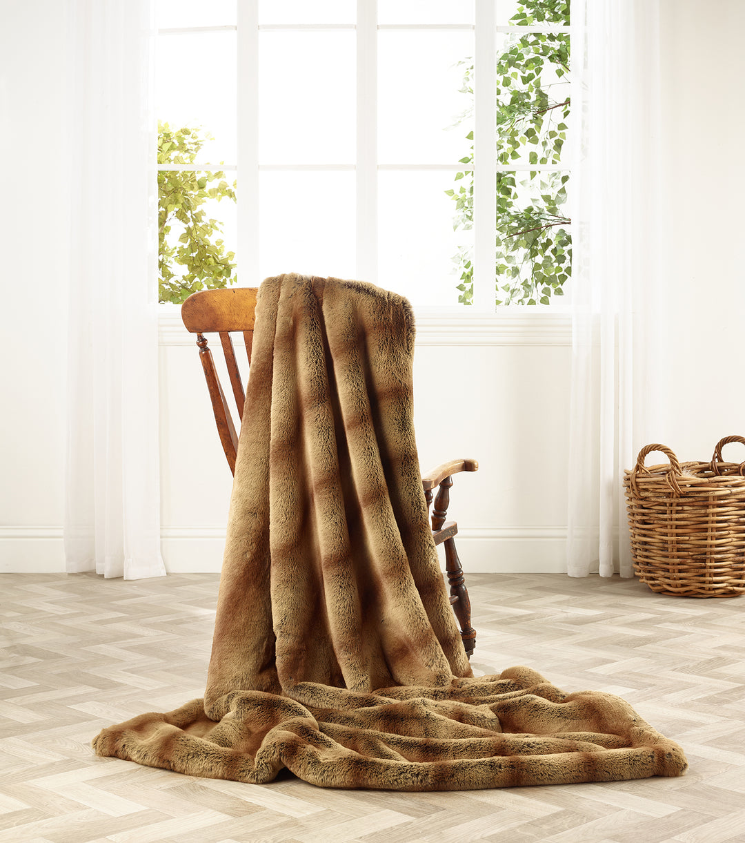 Gold Alaska Rabbit faux fur throw by Katrina Hampton