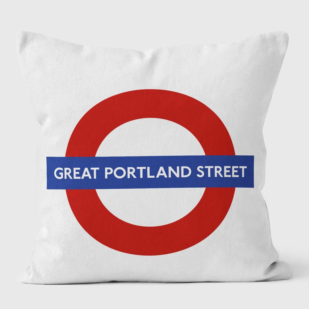 Great Portland Street London Underground Tube Station Roundel Cushion - Handmade Cushions UK - WeLoveCushions