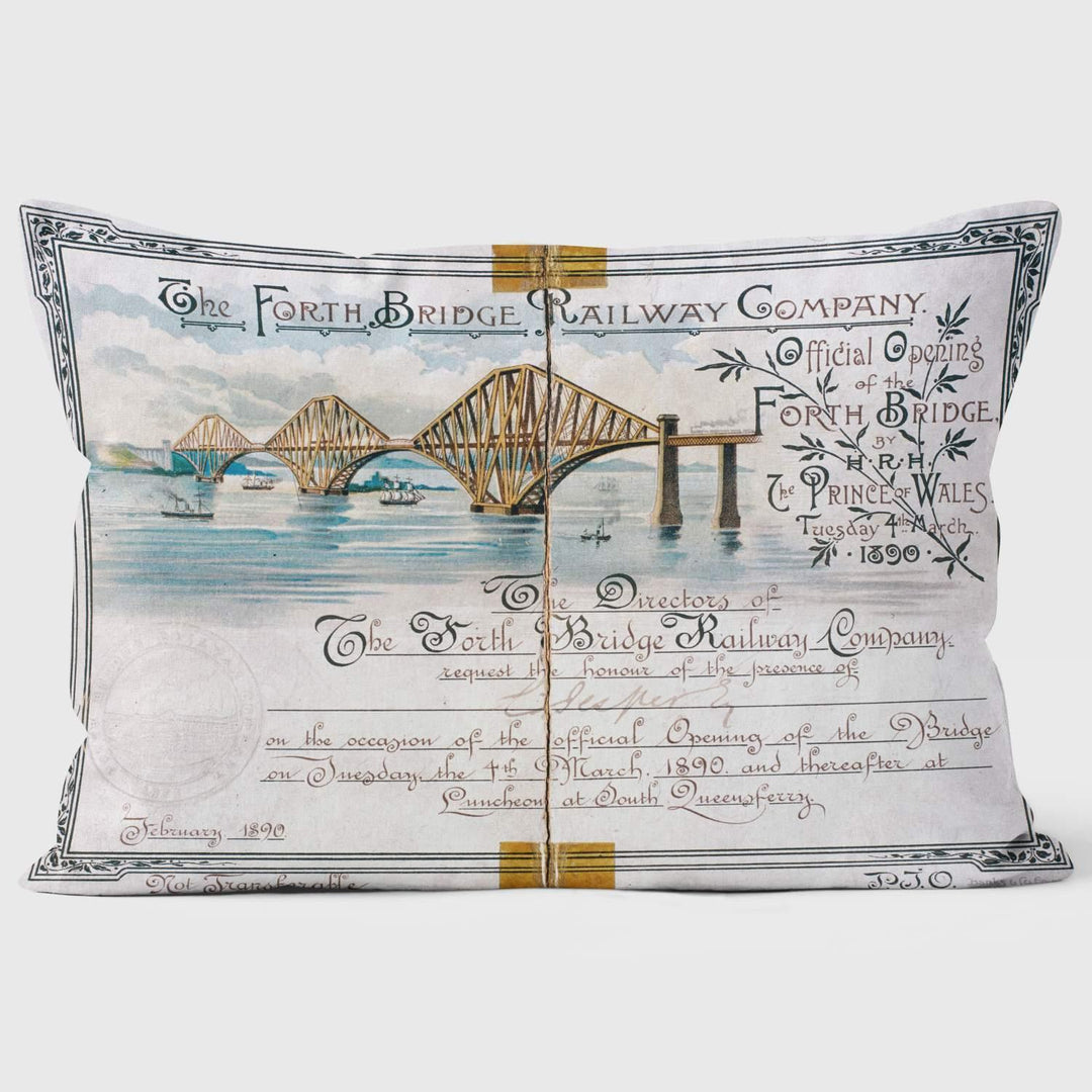 Invitation Card For The Official Opening Of The Forth Bridge 1890 - National Railway Museum Cushion - Handmade Cushions UK - WeLoveCushions