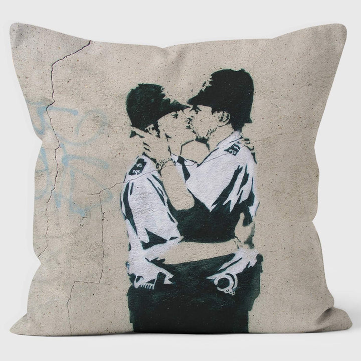 Kissing Coppers - Banksy Inspired - Graffiti Art Cushion - Handmade Cushions UK - WeLoveCushions