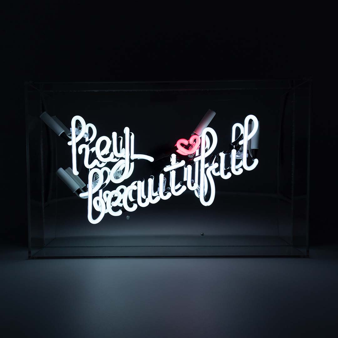 Hey Beautiful Glass Neon Sign product image shown in a home or gift setting