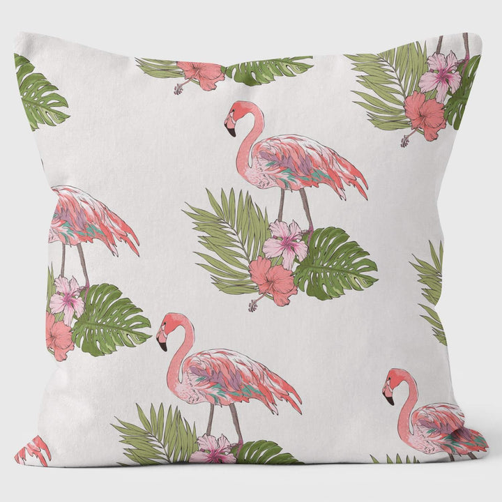 Leaves And Flamingo - Art Print Cushion - Handmade Cushions UK - WeLoveCushions