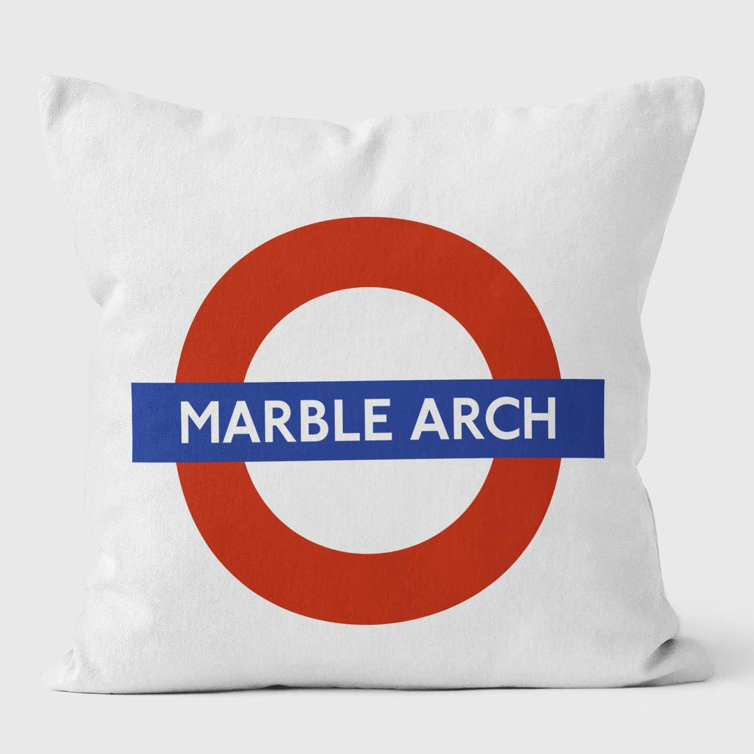 Marble Arch London Underground Tube Station Roundel Cushion - Handmade Cushions UK - WeLoveCushions