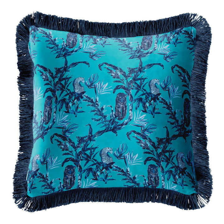 Blue Jungle - Navy Blue Fringing Their Nibs Cushion