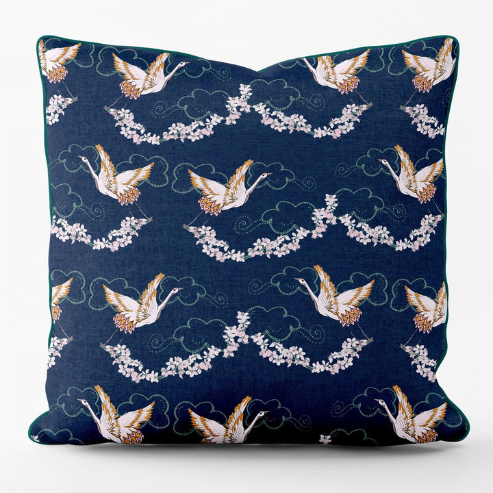 Crane Blossom Blue - Bottle Piping Their Nibs Cushion