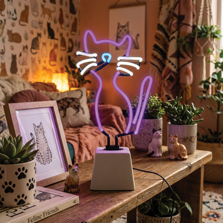 Cat Glass Neon Light with Ceramic Base
