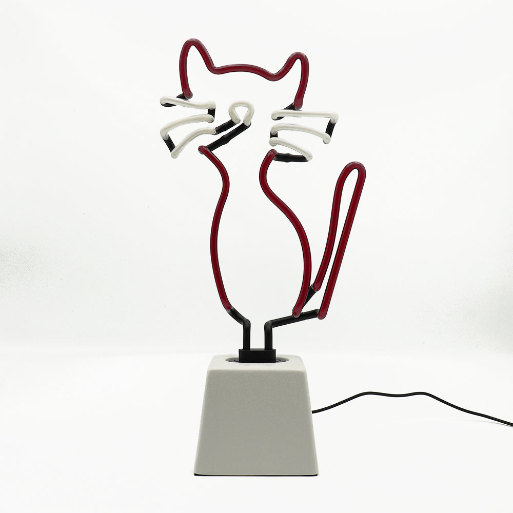 Cat Glass Neon Light with Ceramic Base