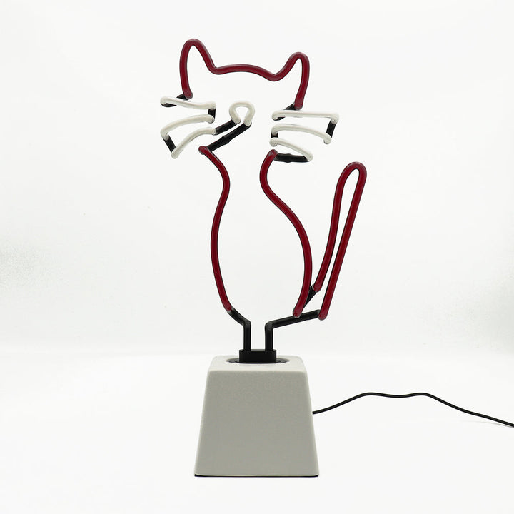 Cat Glass Neon Light with Ceramic Base