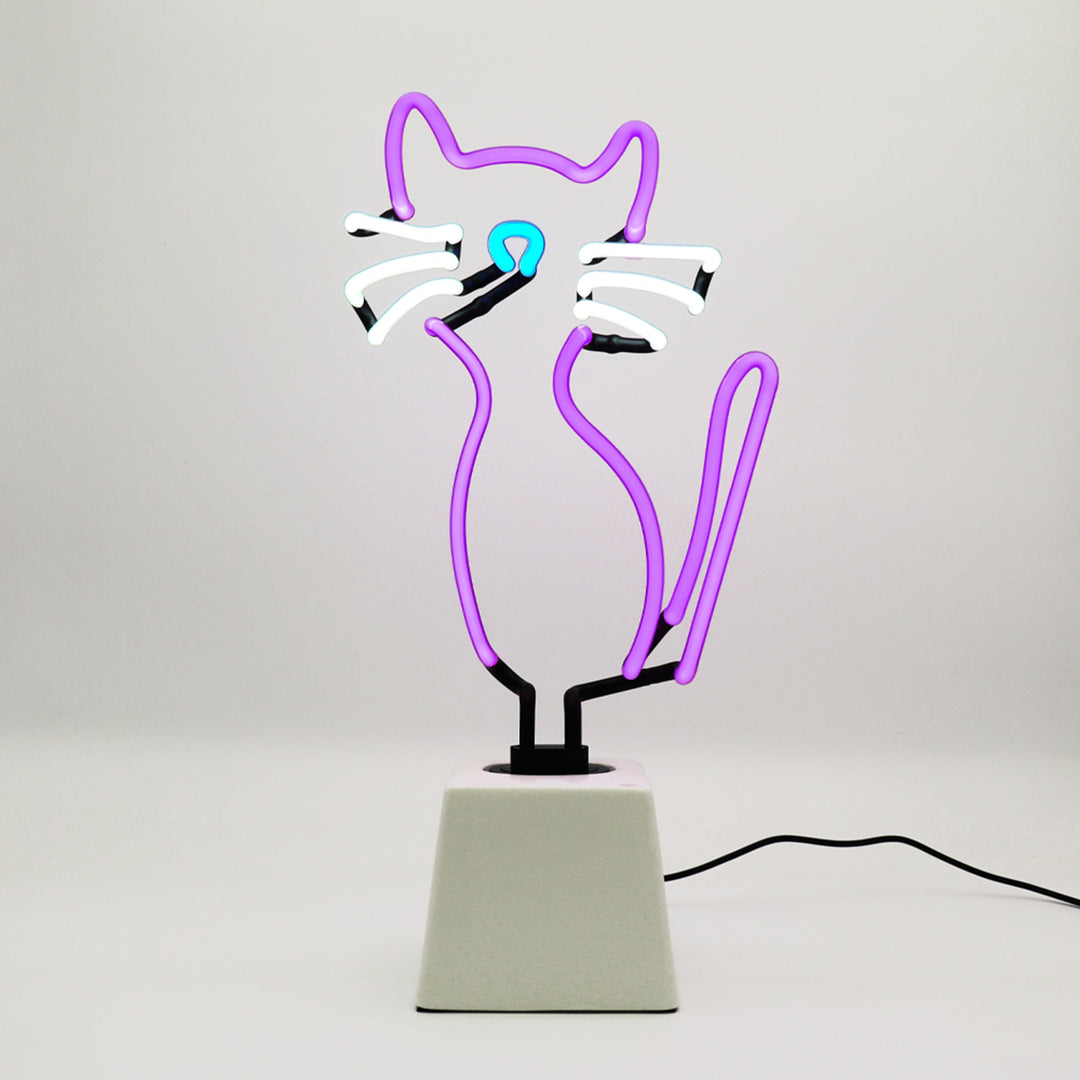 Cat Glass Neon Light with Ceramic Base