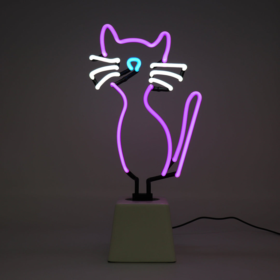 Cat Glass Neon Light with Ceramic Base