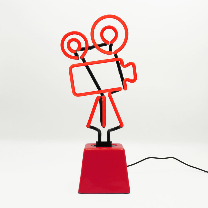Movie Camera Glass Neon Light with Ceramic Base