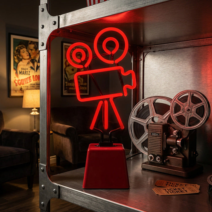 Movie Camera Glass Neon Light with Ceramic Base