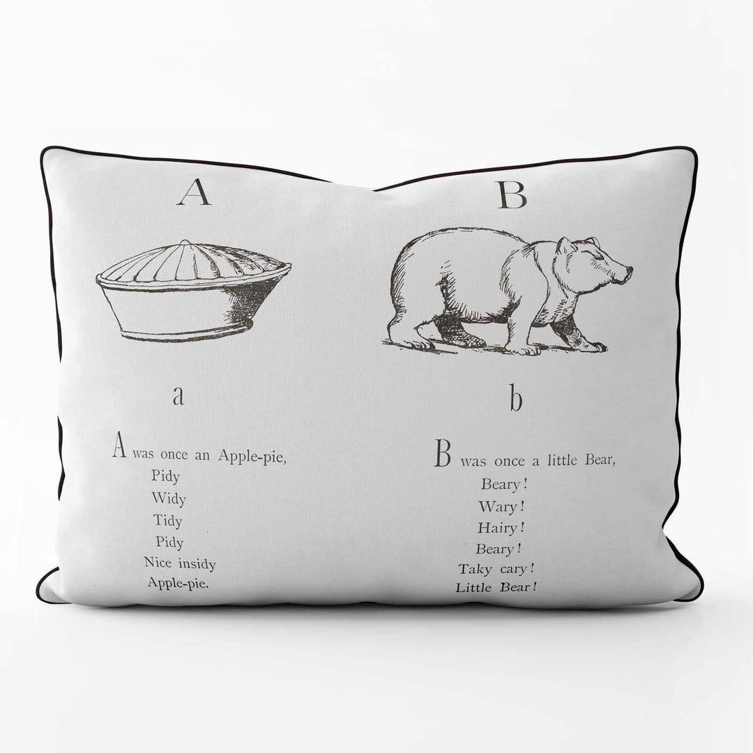 Nonsense Alphabet A-B - British Library Cushion - Black Piping - Handmade Cushions UK - WeLoveCushions