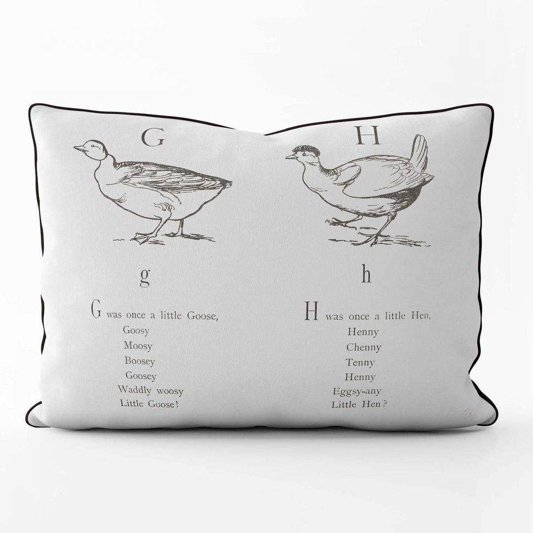 Nonsense Alphabet G-H - British Library Cushion - Black Piping - Handmade Cushions UK - WeLoveCushions